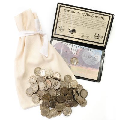 1 POUND BUFFALO NICKELS WITH GUARANTEED LAST YEAR 38D BUFFALO IN HOLDER.
