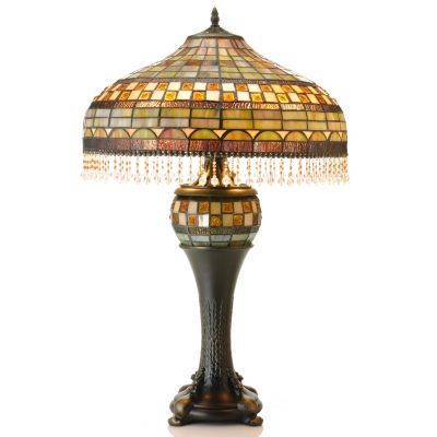 Double Beaded Aqua Stone Stained Glass Table Lamp