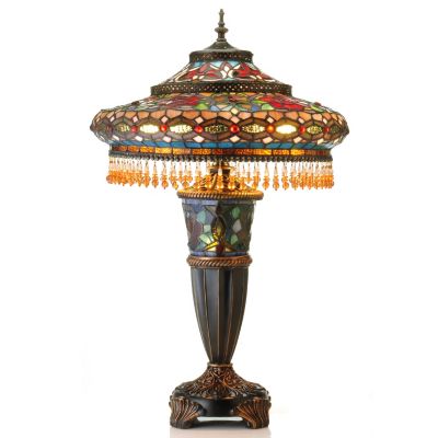 431-065 - Tiffany-Style 27.5" Parisian Stained Glass Double-Lit Table Lamp