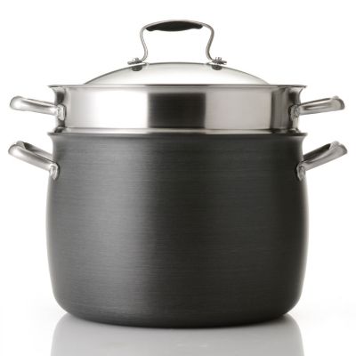 Macy's Belgique Hard Anodized 11 Quart Covered Stock Pot w/ Pasta Insert