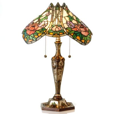 TEAR DROP ROSE STAINED GLASS TABLE LAMP