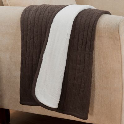 431-419 - North Shore Linens&trade; 60" x 50" Cable Knit & Faux Sherpa Reversible Throw