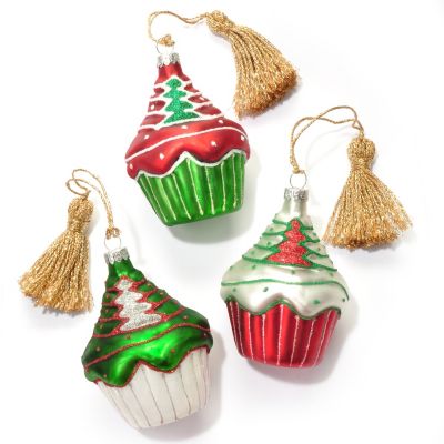 MARQUIS BY WATERFORD SET OF THREE CHRISTMAS CUPCAKE ORNAMENTS