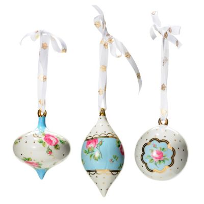 ROYAL ALBERT SET OF THREE POLKA BLUE ORNAMENTS