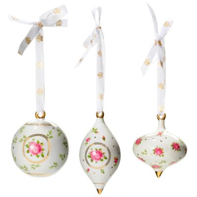 ROYAL ALBERT NEW COUNTRY ROSES WHITE SET OF 3 ORNAMENTS