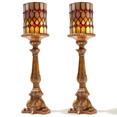 431-800 - Tiffany-Style Set of Two 17.25" Flameless Candle Holders