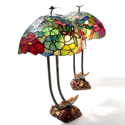 TIFFANY STYLE SET OF 2 ICED AGATE BOOKEND LAMPS