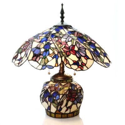 431-831 - Tiffany-Style 21.5'' Floral Swirl Double Lit Stained Glass Table Lamp 