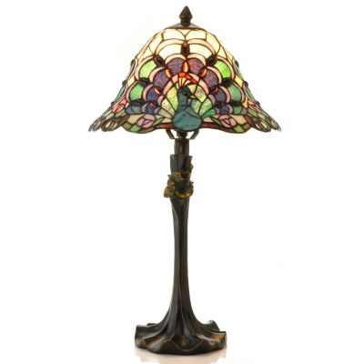 TIFFANY STYLE PEACOCK TRIO TABLE LAMP
