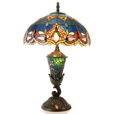 431-837 - Tiffany-Style 27.5" Rippled Jeweled Stained Glass Double Lit Table Lamp 