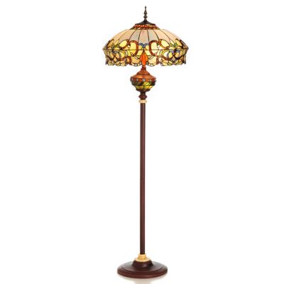 431-839 - Tiffany-Style 63" Baroque Double Lit Stained Glass Floor Lamp 