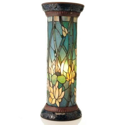 TIFFANY STYLE GRAND LOTUS LIT PEDESTAL