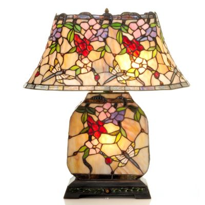 TIFFANY STYLE VISIONS OF CRIMSON TABLE LAMP
