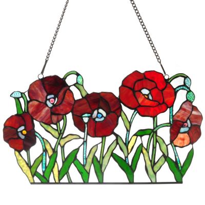 TIFFANY STYLE POPPIE'S ON PARADE GLASS PANEL