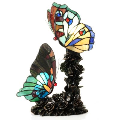 TIFFANY STYLE SWEET SERENITY DOUBLE BUTTERFLY TABLE LAMP