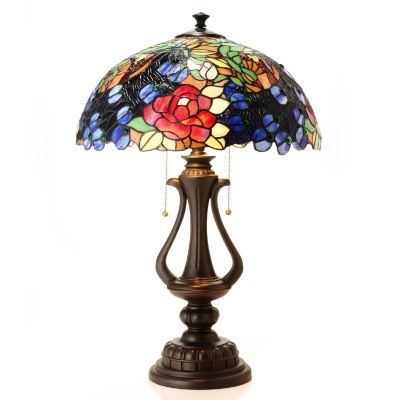 431-920 - Tiffany-Style 27.5'' Peacocks on Parade Stained Glass Table Lamp 