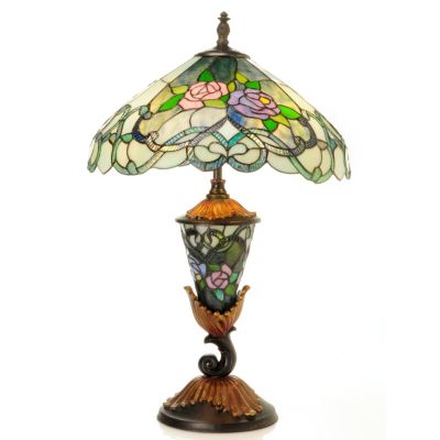 431-941 - Tiffany-Style 27.25" The French Rose Double Lit Stained Glass Table Lamp 