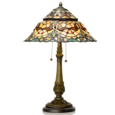 431-944 - Tiffany-Style 25.5'' Butterfly Dance Geometrical Stained Glass Table Lamp