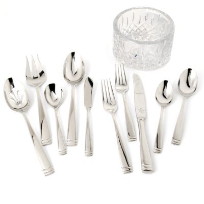 432-007 - Waterford&reg; Crystal 65-Piece Stainless Steel Flatware Set w/ Lismore Coaster