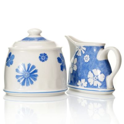 FARMHOUSE TOUCH BLUE FLOWERS CREAMER AND COVERED SUGAR SET