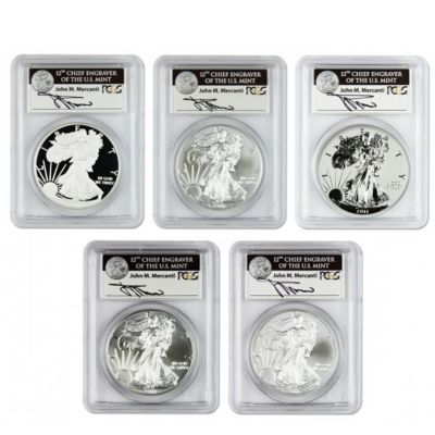 25th Anniversary Silver Eagle 5pc Set in PCGS 69 First Strike Signed