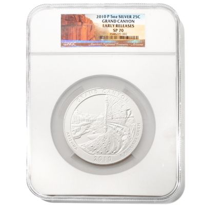 2010 5OZ AMERICA THE BEAUTIFUL GRAND CANYON NGC SP70 EARLY RELEASE SILVER COIN