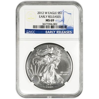 2012 W Silver American Eagle MS69 Burnished ER NGC Blue Label