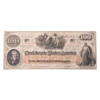 1862 $100 CONFEDERATE COTTON NOTE