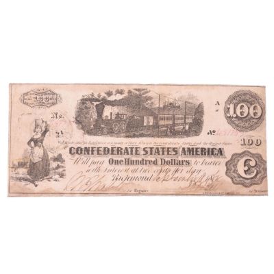 1862 $100 CONFEDERATE TRAIN NOTE