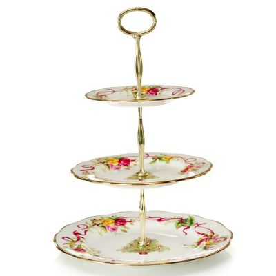 ROYAL ALBERT OLD COUNTRY ROSES HOLIDAY 3-TIER CAKE STAND