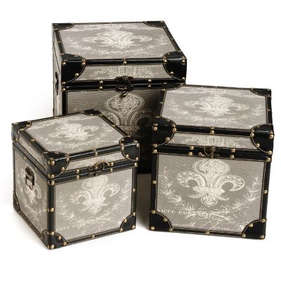 S/3 Fleur De Lys Square Nesting Trunks