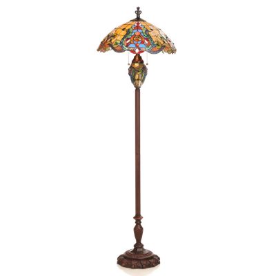 432-983 - Tiffany-Style 62.5" Fleur-de-lis Double Lit Stained Glass Floor Lamp 