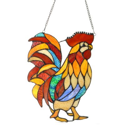 432-992 - Tiffany-Style 12.5" Rodney the Rooster Stained Glass Window Panel