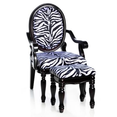 433-013 - Style at Home with Margie Hand-Carved Zebra Print Chair & Ottoman