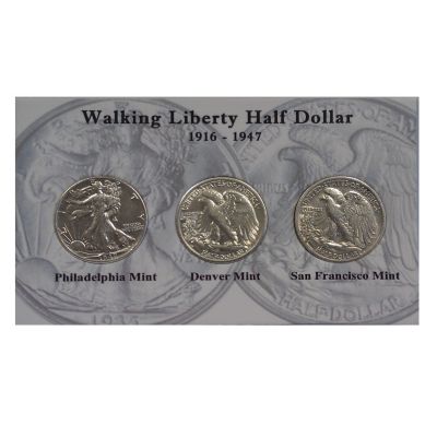 1916-47 WALKING LIBERTY P, D, AND S SET