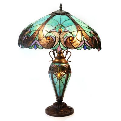 Tiffany Style Halston Double Lit Table Lamp