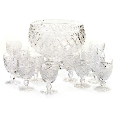 434-831 - House of Waterford&reg; Lace Limited Edition Crystal Punch Bowl w/ 12 Cups