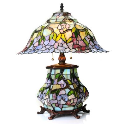 434-927 - Tiffany-Style 22" Band of Blossoms Double Lit Stained Glass Table Lamp
