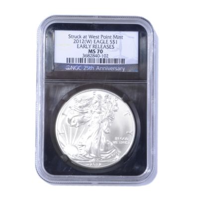 2012 W Silver American Eagle MS70 ER NGC Retrol Black Label