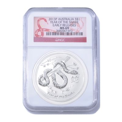 2013 1 OZ Silver P Australia Year of the Snake MS69 NGC Early Releases