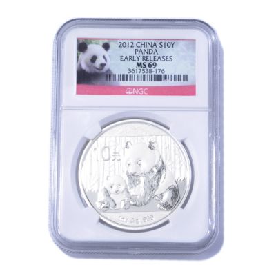 2012 1 OZ Silver China Panda 10 Yuan MS69 NGC Early Releases