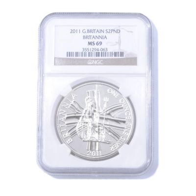 2011 1 OZ Silver Great Britain Britannia 2 Pounds MS69 NGC