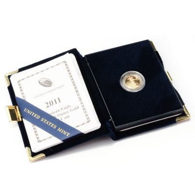 435-218 - 25th Anniversary 2011 Gold Eagle BU Proof $5 Coin w/ Display Box
