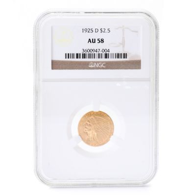1925 D $2.5 Gold Indian AU 58