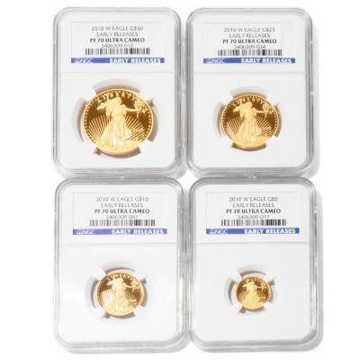435-223 - 2010 Gold Eagle PF70 Ultra Cameo NGC Early Release Set of Four Coins 