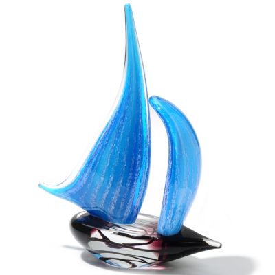 435-444 - Favrile 11.5" Art Glass Electric Blue Sailboat Figurine 