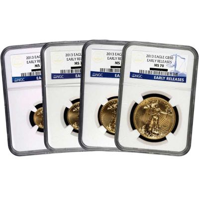 435-600 - 2013 Gold American Eagle NGC MS70 Early Release Set of Four Coins