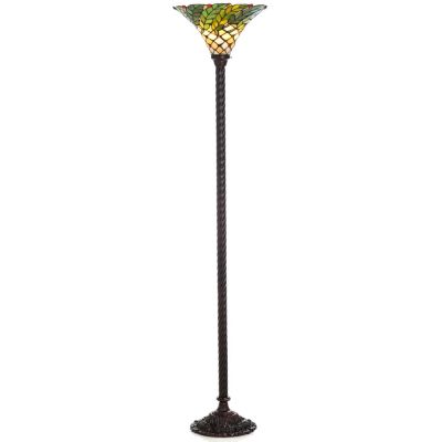 435-836 - Tiffany-Style 67.5" Green Leaf Floral Stained Glass Torchiere Lamp
