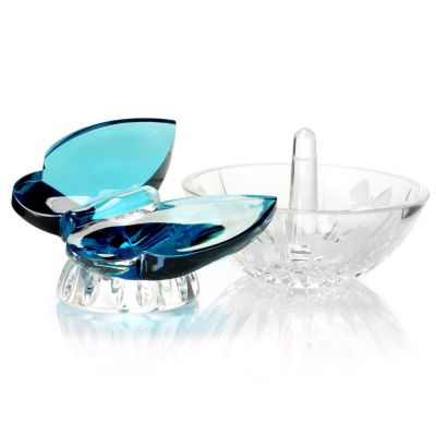 Waterford Crystal Butterfly Ring Holder & Aquamarine Butterfly Set