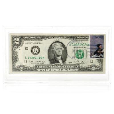 436-109 - 1976 UNC $2 Note w/ Canceled Stamp April 13th, 1976 & Plastic Case